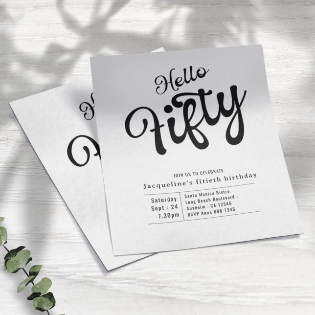 50 Schwarz-weißes Budget 50. Geburtstag Einladung Flyer (Von Creator hochgeladen)