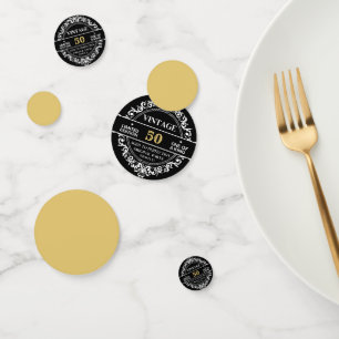 50. Schwarze, weiße und goldene Vintage-Geburtstag Konfetti