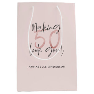 50 sehen gut aus, Girly rosa Glitzer Geburtstag Mittlere Geschenktüte