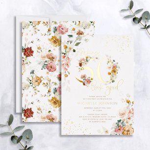 50 sehen gut aus rosa, florales Gold Folieneinladung