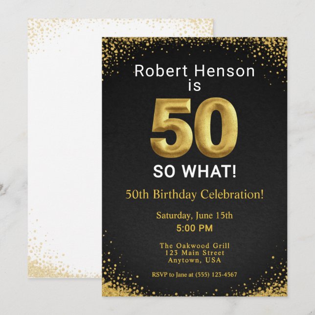 50 So What Black Gold 50th Birthday Einladung (Vorne/Hinten)