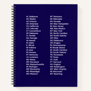 50 Staaten Abkürzungen – Blaues Spiralnotizbuch Notizbuch