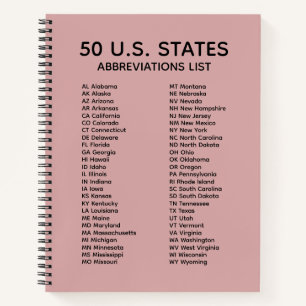 50 Staaten Abkürzungsverzeichnis – Dusty Rose Line Notizbuch
