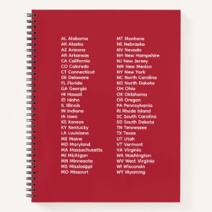 50-Staaten-Abkürzungsverzeichnis – Rotes Spiralnot Notizbuch