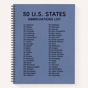 50 Staaten Abkürzungsverzeichnis – Schieferblau li Notizbuch