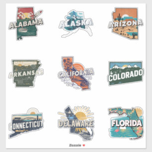 50 Staaten Retro Travel Sticker Set Teil 1