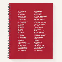 50 States Abbreviations – Red Spiral Notebook Notizbuch