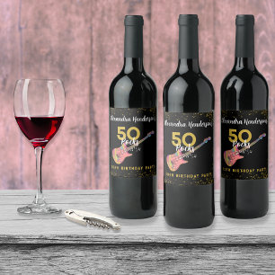 50 Steine Rosa Schwarz Gold 50. Geburtstagsfeier Weinetikett