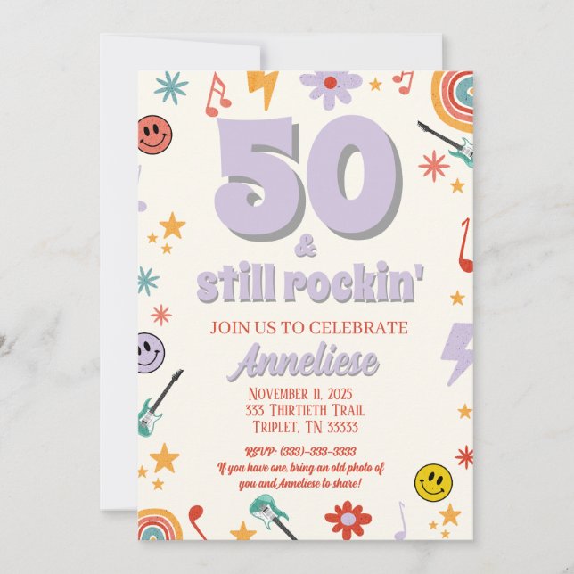 50 & Still Rockin’ Retro Music Themed Geburtstag Einladung (Vorderseite)