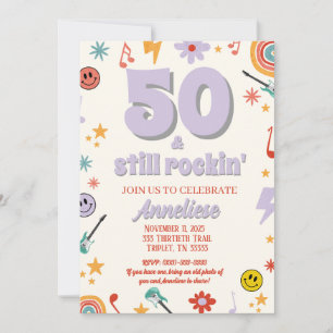 50 & Still Rockin’ Retro Music Themed Geburtstag Einladung