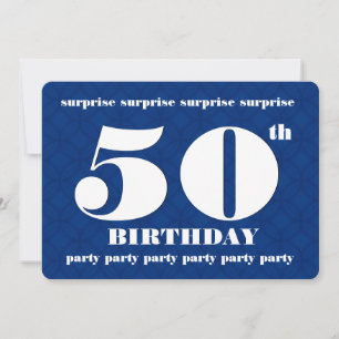 50. SURPRISE Blue and White Geburtstagsparty v003A Einladung