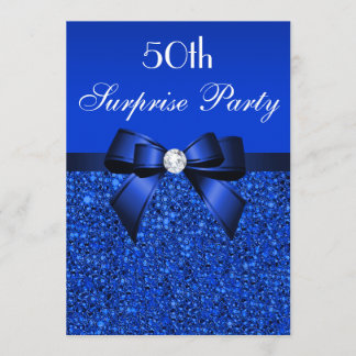50. Surprise Party Royal Blue Sequins und Bow Einladung