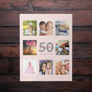 50 th birthday custom foto rose gold blush pink puzzle