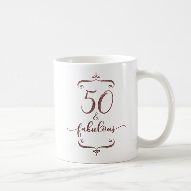 "50 u. fabelhafter" Rosen-GoldGlitzer-50. Kaffeetasse (Rechts)