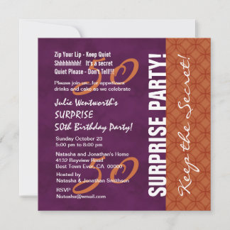 50. ÜBERRASCHUNG Geburtstag lila und orange Einladung