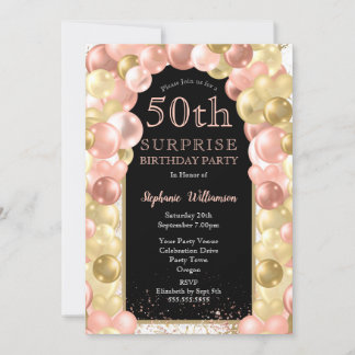 50. Überraschung Geburtstag Rose Gold Foil Ballon  Einladung