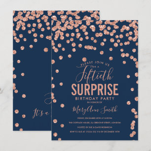 50. Überraschung Geburtstag Rose Gold Navy Blue Einladung