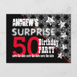 50. Überraschung Geburtstag Save the Date Diagonal Ankündigungspostkarte