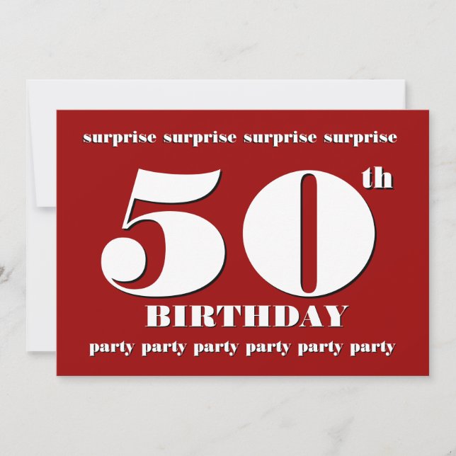 50. ÜBERRASCHUNG Geburtstagsparty Einladung - RED (Vorderseite)