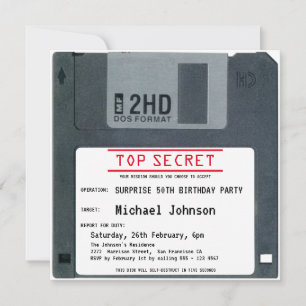 50. Überraschungs-Geburtstag Oben Geheim Retro 80s Einladung