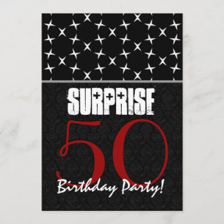 50. Überraschungs-Geburtstags-rotes Schwarz-weißes Einladung