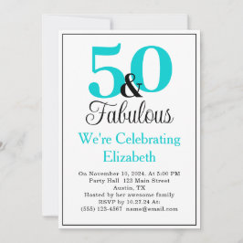 50 und das türkisfarbene Blau in Weiß Einladung