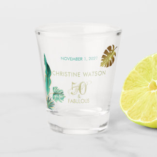 50 und Fab Green Gold Blätter Geburtstag Schnapsglas