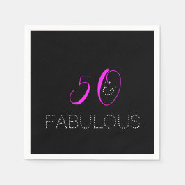 50 und fabelhaft | Chic Hot Pink Black Birthday Serviette