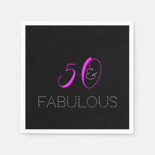 50 und fabelhaft   Chic Hot Pink Black Birthday Serviette