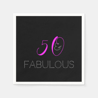 50 und fabelhaft | Chic Hot Pink Black Birthday Serviette