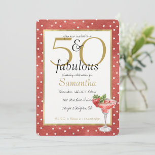 50 und Fabelhaft Glamour Gold Rot Weiße Punkte Tri Einladung