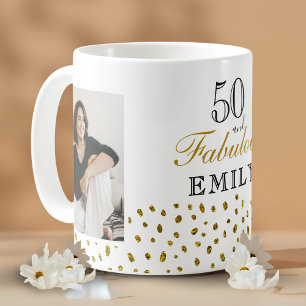 50 und Fabelhaft Gold Glitter Foto 50. Geburtstag Kaffeetasse