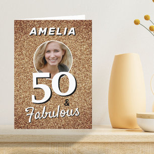 50 und Fabelhaft Gold Glitter Foto 50. Geburtstag Karte