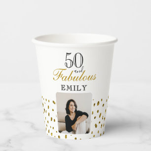 50 und Fabelhaft Gold Glitter Foto 50. Geburtstag Pappbecher