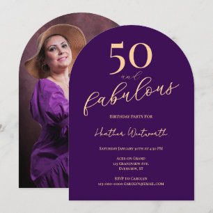 50 und Fabelhaft Lila Fünfzigster Geburtstag Foto Einladung