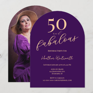 50 und Fabelhaft Lila Fünfzigster Geburtstag Foto Einladung