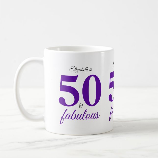 50 und fabelhaft Lila Kaffeetasse (Links)