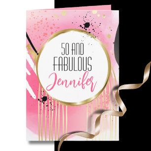 50 und Fabelhaft Modern Rosa Gold Schwarzer Geburt Karte