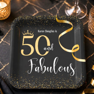 50 und Fabelhaft Personalisiert in Gold und Schwar Pappteller
