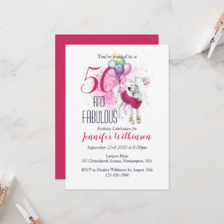 50 und fabelhaft rosa Fluffy Dog Einladung