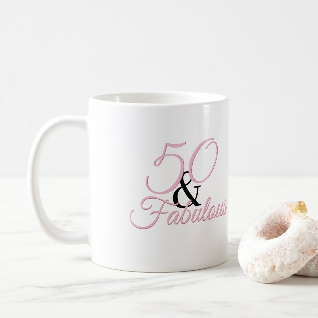 50 und fabelhaft | Rosa Geburtstag Kaffeetasse (Mit Donut)