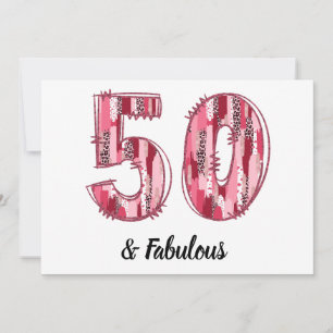50 und Fabelhaft Rosa und Leoparden-Pinselstriche Einladung