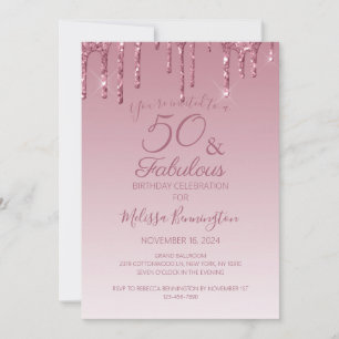 50 und Fabelhaft Rose Gold Rosa tropfender Glitter Einladung