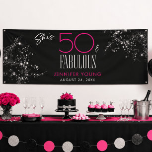 50 und Fabelhaft Schwarz Rosa Glamour Glitzer Gebu Banner
