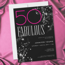 50 und Fabelhaft Schwarz Rosa Glamour Glitzer Gebu