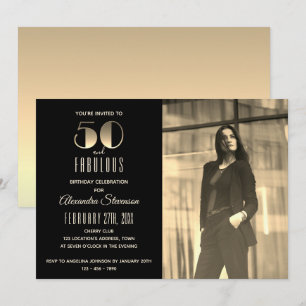 50 und Fabelhaft Schwarz und Gold Foto 50. Geburts Einladung