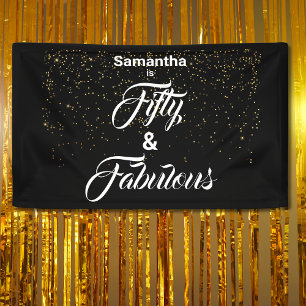 50 und Fabelhaft Schwarzes Gold Glitter Personalis Banner
