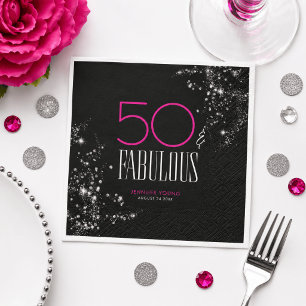 50 und Fabelhaft Schwarzes Rosa Glamour Funkelnder Serviette