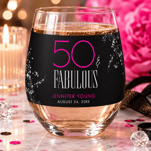 50 und Fabelhaft Schwarzes Rosa Glamour Funkelnder Weinglas Ohne Stiel