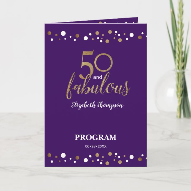 50 und fabelhafte 50. Geburtstag Lila Programm (Vorderseite)